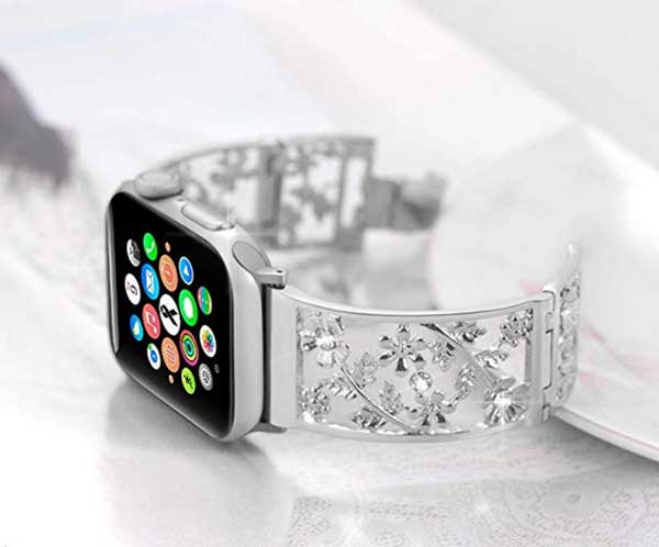 Banda floral con correa de metal para Apple Watch