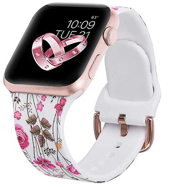 Correa de reloj de silicona floral con mariposa rosa