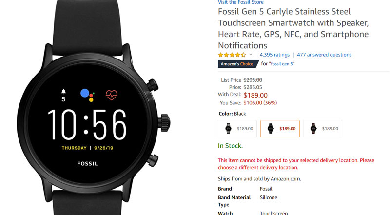Fossil Gen 5 Carlyle HR de acero inoxidable disponible en Amazon Prime