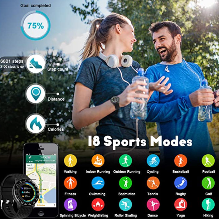 Peakfun Smartwatch, modelo circular: 18 modos deportivos.