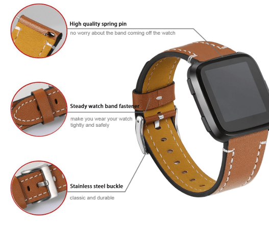 La mejor correa de cuero Fitbit Versa: correa de cuero genuino resistente al agua